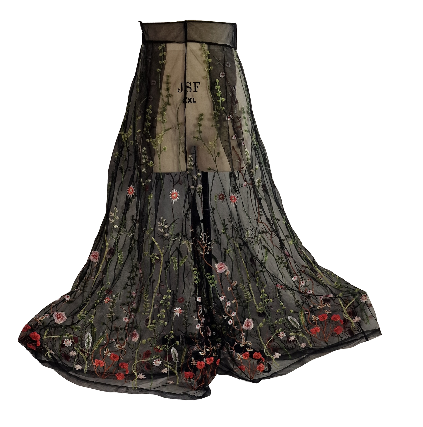The Boann Project: Wide Legged Pleated "Oxford" Embroidered Black Tulle Trousers